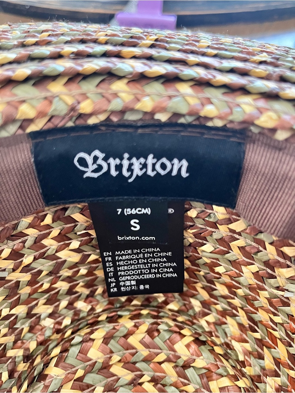 Brixton Multicolor Braided Straw Sun Hat with Olive Band Women’s S Beach Resort - Picture 5 of 6